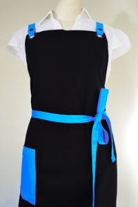 blue and black apron
