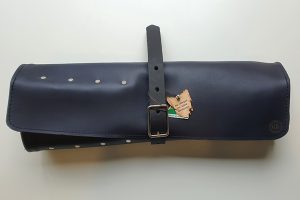 blue leather knife roll