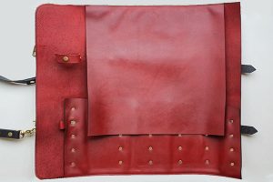 red leather knife case