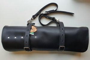 Black leather knife roll