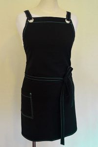 teal and black apron