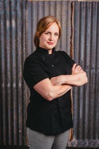 women's black push stud chef jacket